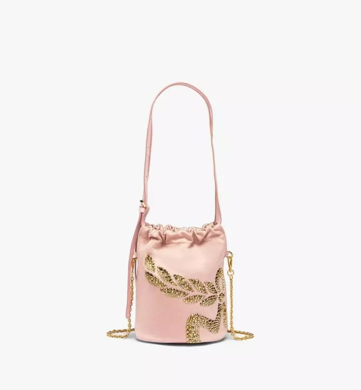 MCM HIMMEL LAUREL DRAWSTRING BAG IN RECYCLED NYLON - PINK