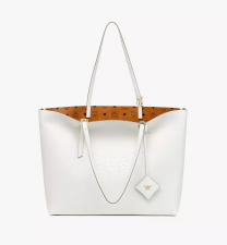 MCM HIMMEL SHOPPER IN EMBOSSED LOGO LEATHER - WHITE