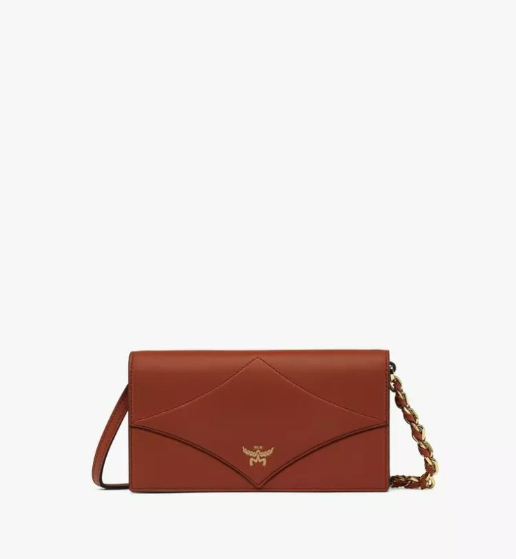 MCM DIAMOND CHAIN WALLET IN SPANISH CALF LEATHER - BROWN