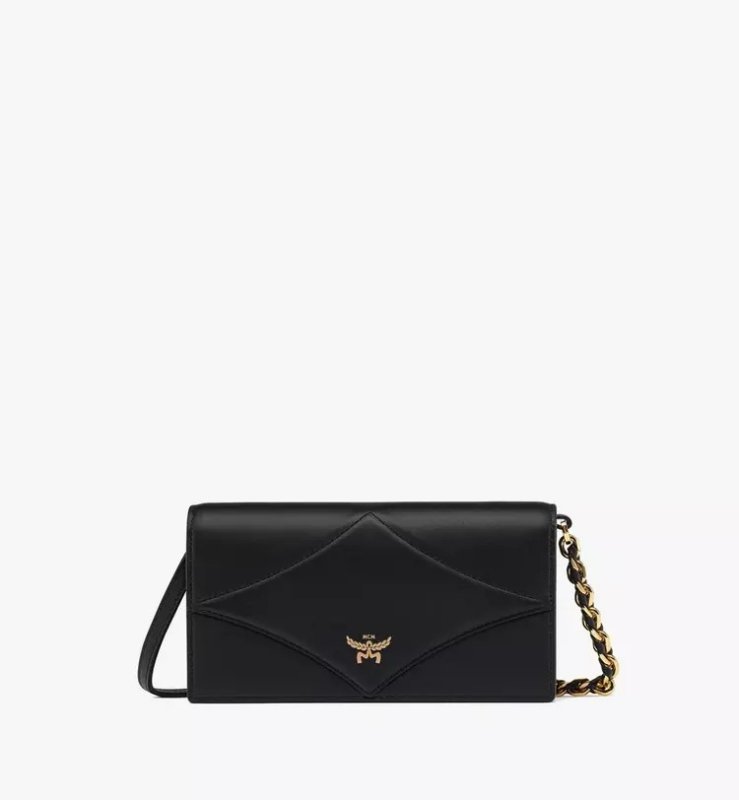 MCM DIAMOND CHAIN WALLET IN SPANISH CALF LEATHER - BLACK