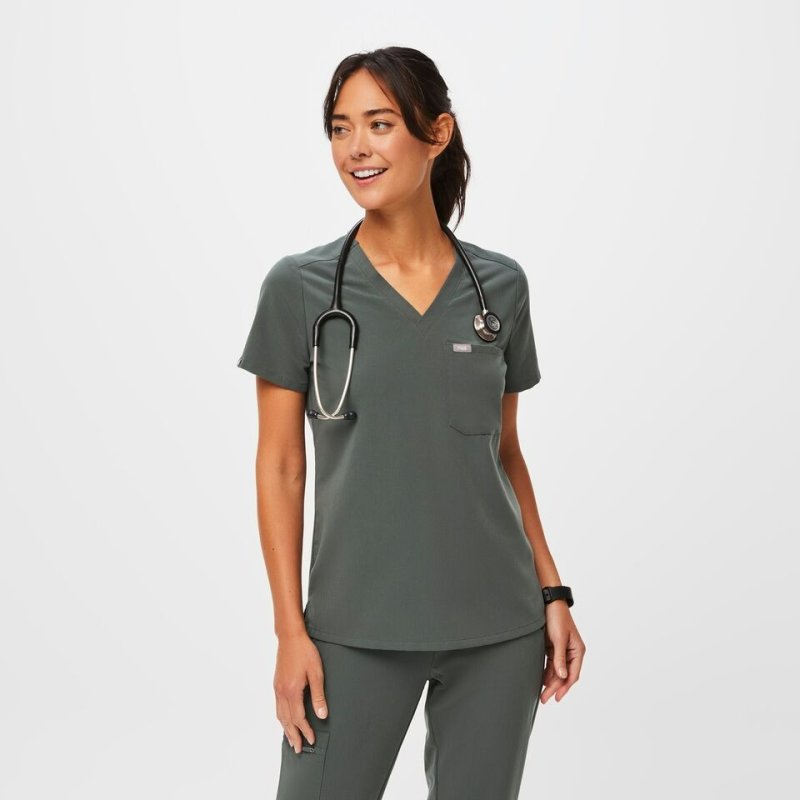 FIGS CATARINA ONE-POCKET SCRUB TOP - BONSAI