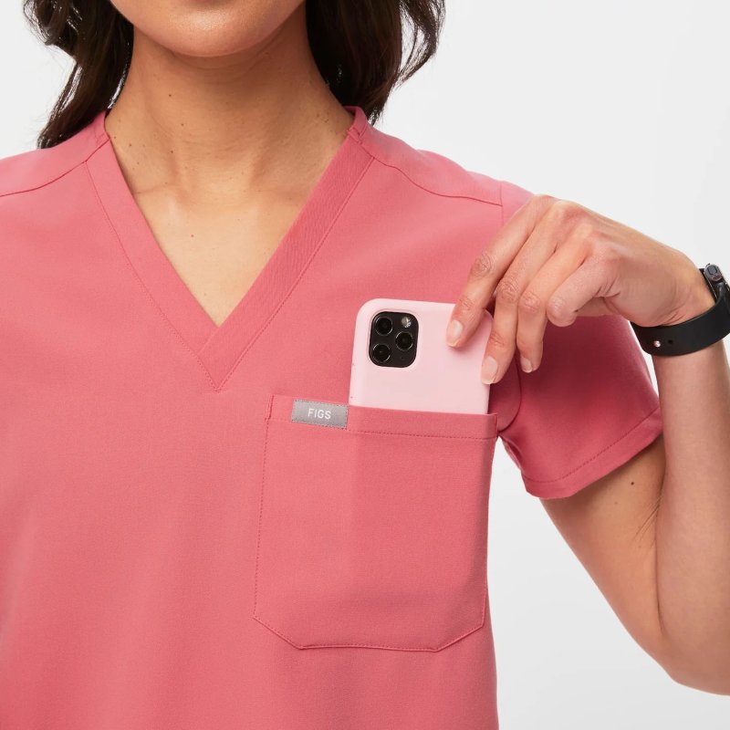 FIGS CATARINA ONE-POCKET SCRUB TOP - DESERT ROSE