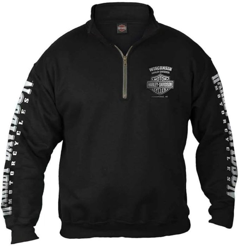 HARLEY-DAVIDSON MEN'S LIGHTNING CREST 1/4 ZIP CADET PULLOVER SWEATSHIRT - BLACK