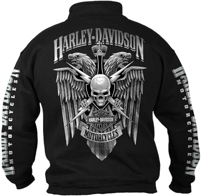 HARLEY-DAVIDSON MEN'S LIGHTNING CREST 1/4 ZIP CADET PULLOVER SWEATSHIRT - BLACK