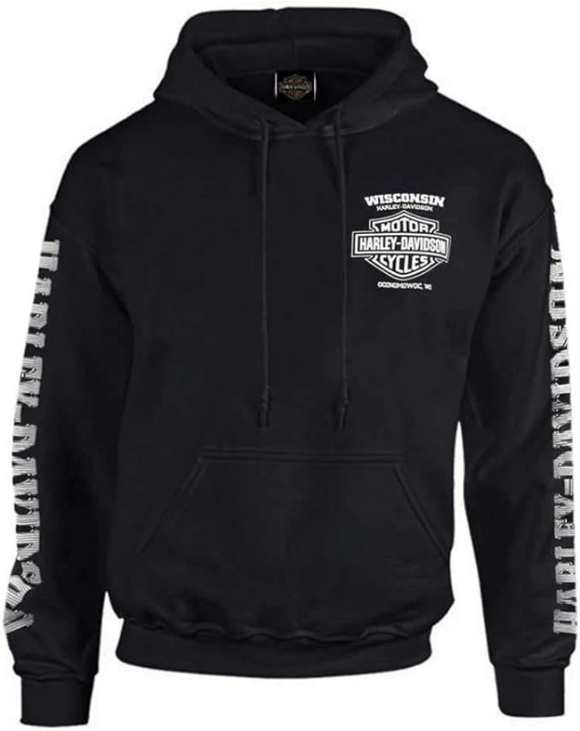 HARLEY-DAVIDSON MEN'S LIGHTNING CREST PULLOVER HOODED SWEATSHIRT - BLACK