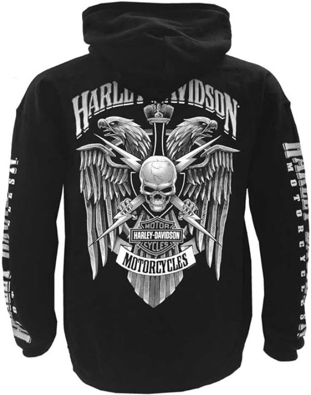 HARLEY-DAVIDSON MEN'S LIGHTNING CREST PULLOVER HOODED SWEATSHIRT - BLACK