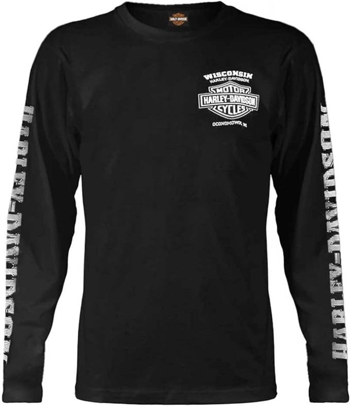 HARLEY-DAVIDSON MEN'S SKULL LIGHTNING CREST GRAPHIC LONG SLEEVE SHIRT - BLACK