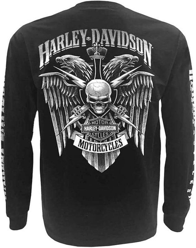 HARLEY-DAVIDSON MEN'S SKULL LIGHTNING CREST GRAPHIC LONG SLEEVE SHIRT - BLACK