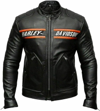 HARLEY DAVIDSON BILL GOLDBERG BLACK HARLEY BIKER JACKET MEN - BLACK FAUX LEATHER