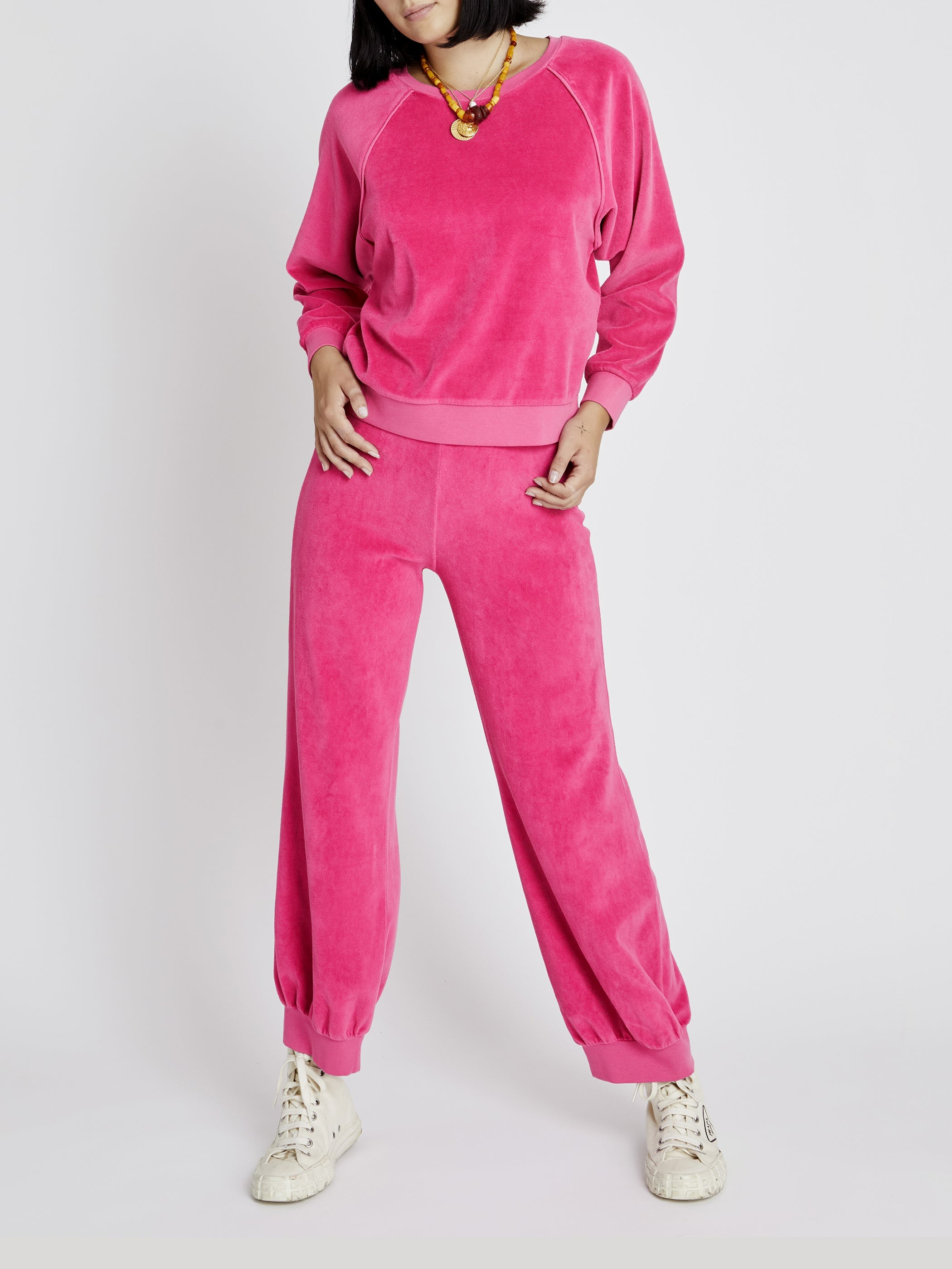 SUZIE KONDI THE SABA RAGLAN TOP IN VELOUR - AMARANTH