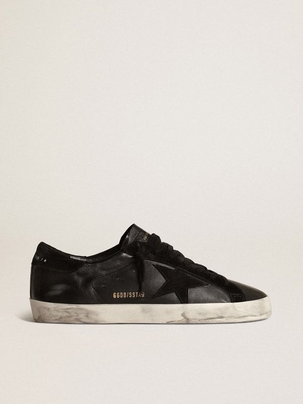 GOLDEN GOOSE SUPER-STAR IN BLACK NAPPA WITH BLACK SUEDE STAR AND HEEL TAB