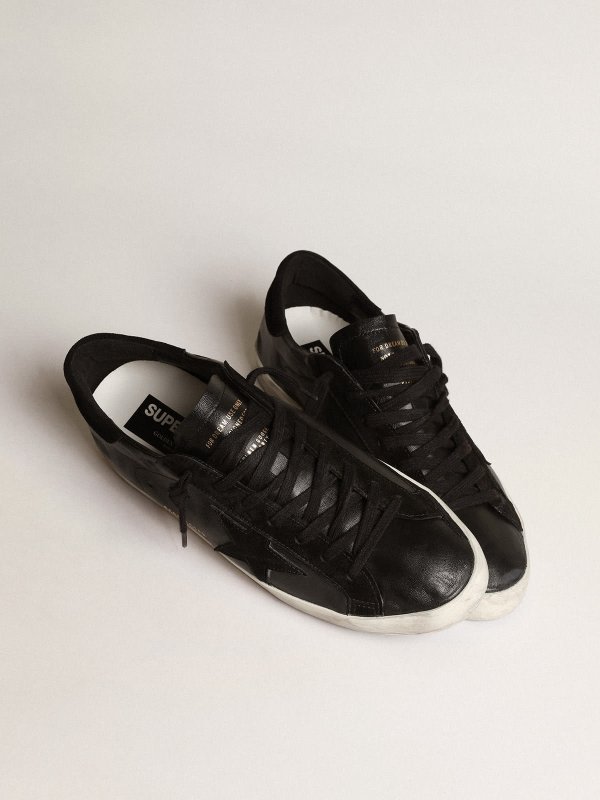 GOLDEN GOOSE SUPER-STAR IN BLACK NAPPA WITH BLACK SUEDE STAR AND HEEL TAB
