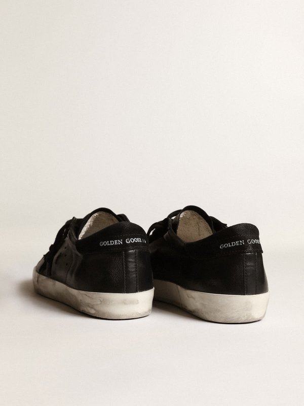 GOLDEN GOOSE SUPER-STAR IN BLACK NAPPA WITH BLACK SUEDE STAR AND HEEL TAB