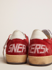 GOLDEN GOOSE MEN'S BALL STAR IN DARK RED SUEDE WITH WHITE STAR AND HEEL TAB