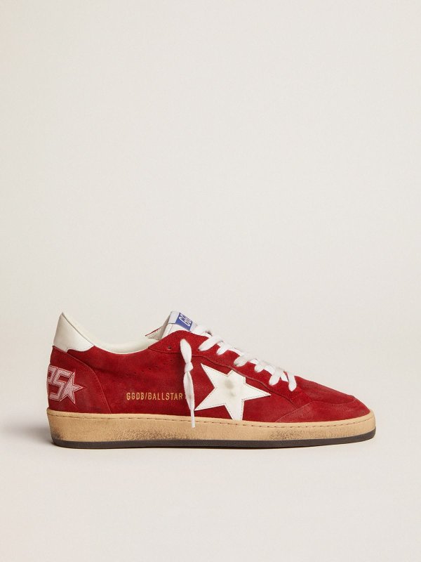 GOLDEN GOOSE MEN'S BALL STAR IN DARK RED SUEDE WITH WHITE STAR AND HEEL TAB