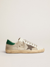 GOLDEN GOOSE MEN'S SUPER-STAR IN LIGHT SILVER MESH WITH GRAY STAR