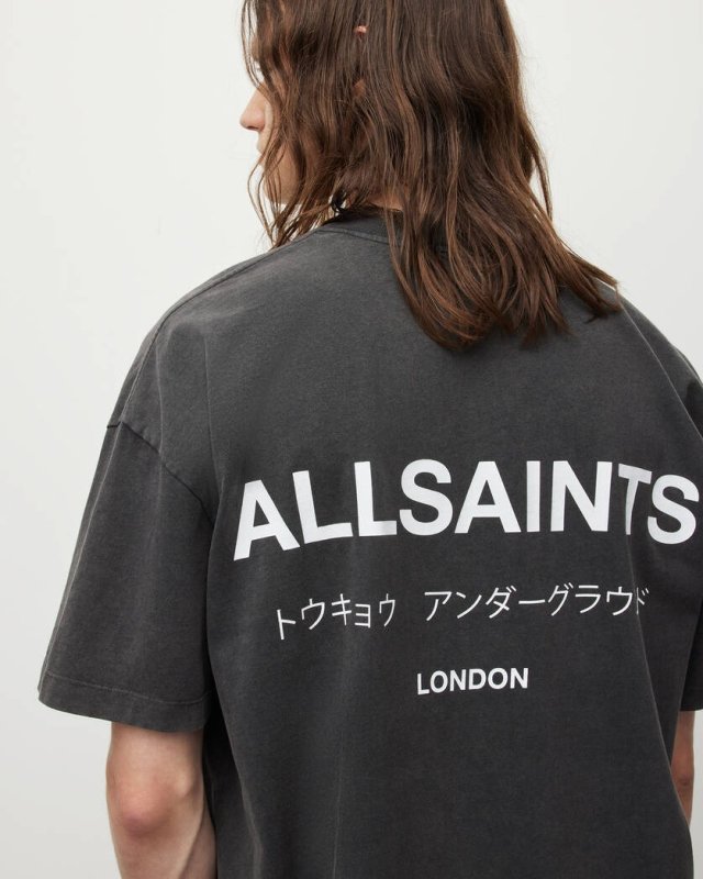 ALL SAINTS UNDERGROUND OVERSIZED CREW T SHIRT - WASHED BLACK