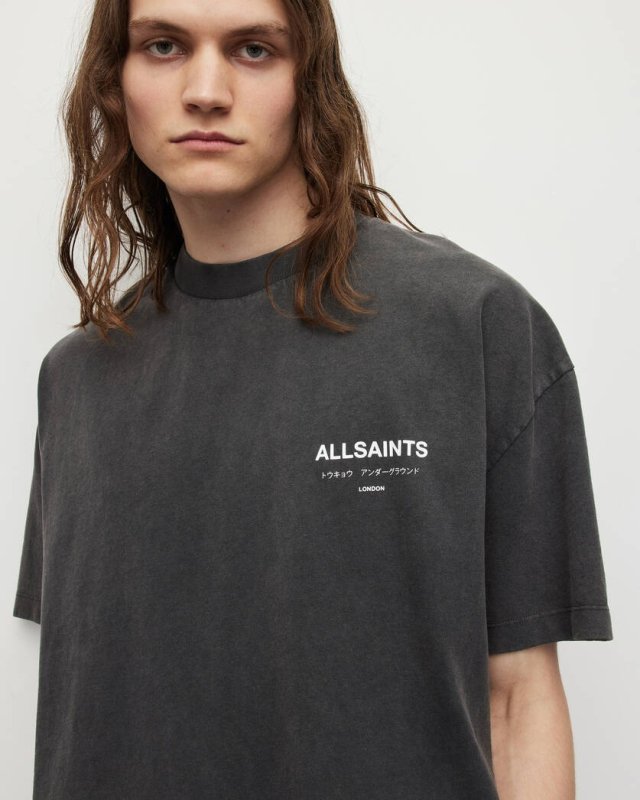 ALL SAINTS UNDERGROUND OVERSIZED CREW T SHIRT - WASHED BLACK