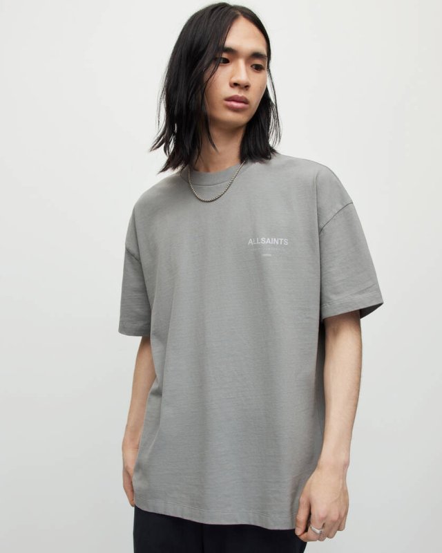 ALL SAINTS UNDERGROUND OVERSIZED CREW NECK T SHIRT - METALLIC GREY