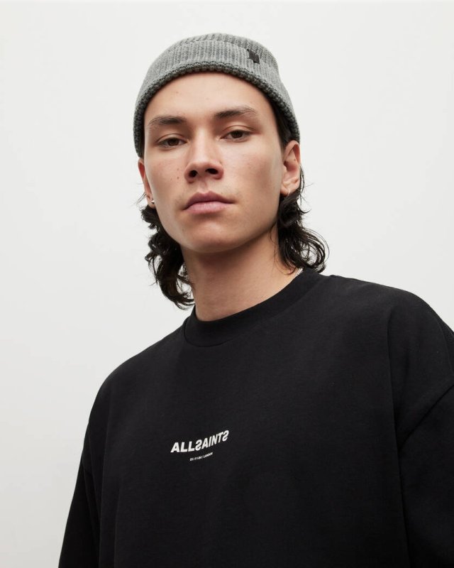 ALL SAINTS SUBVERSE OVERSIZED CREW NECK T SHIRT - JET BLACK