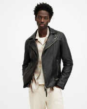 ALL SAINTS CONROY CRINKLED LEATHER BIKER JACKET - INK NAVY