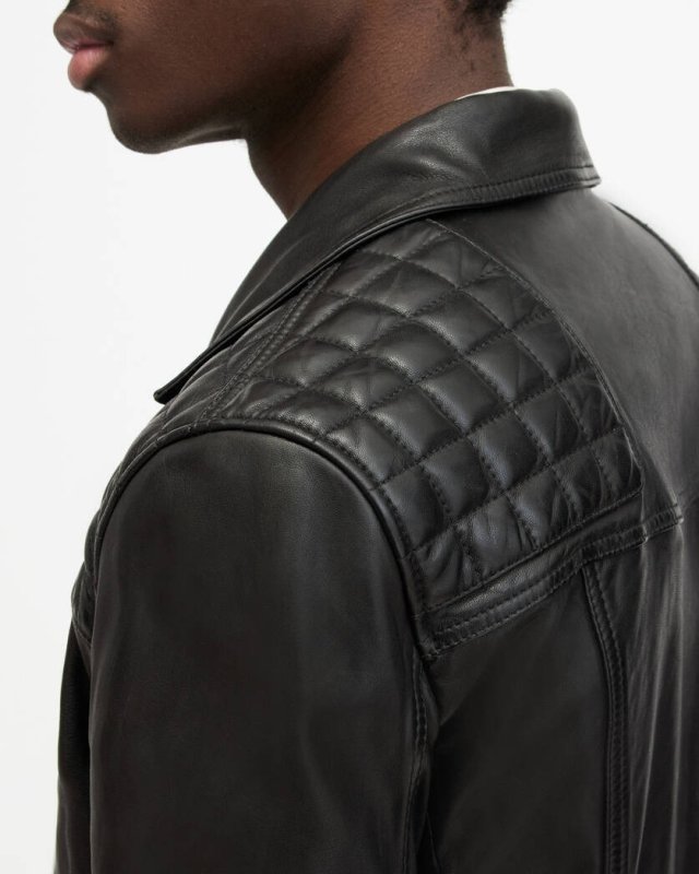 ALL SAINTS CONROY CRINKLED LEATHER BIKER JACKET - INK NAVY