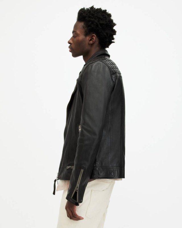 ALL SAINTS CONROY CRINKLED LEATHER BIKER JACKET - INK NAVY