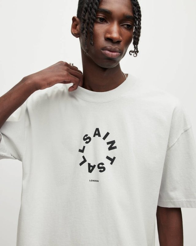 ALL SAINTS TIERRA OVERSIZED CREW NECK LOGO T SHIRT - COOL GREY