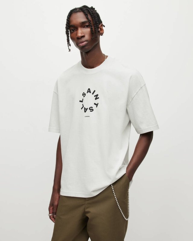 ALL SAINTS TIERRA OVERSIZED CREW NECK LOGO T SHIRT - COOL GREY