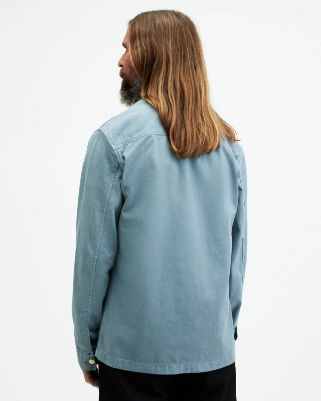 ALL SAINTS SPOTTER LONG SLEEVE MILITARY OVERSHIRT - DUSTY BLUE