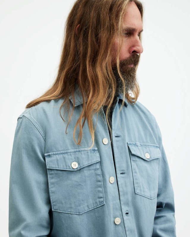 ALL SAINTS SPOTTER LONG SLEEVE MILITARY OVERSHIRT - DUSTY BLUE