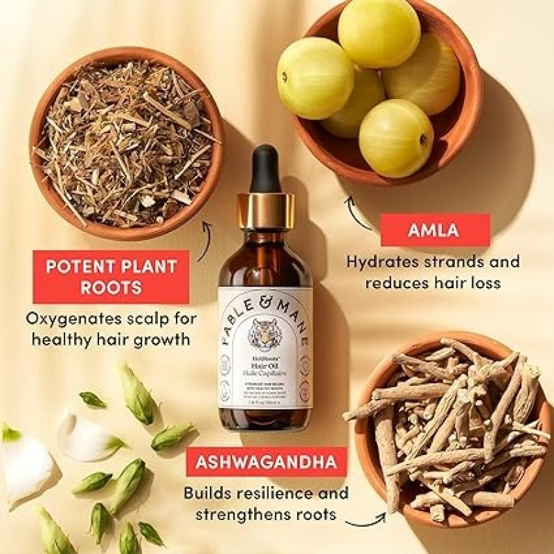FABLE AND MANE HOLIROOTS INDIAN HAIR GROWTH OIL. STRENGTHENING SCALP TREATMENT - 1.8 FL OZ