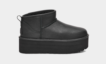 UGG WOMEN'S CLASSIC ULTRA MINI PLATFORM LEATHER - BLACK LEATHER