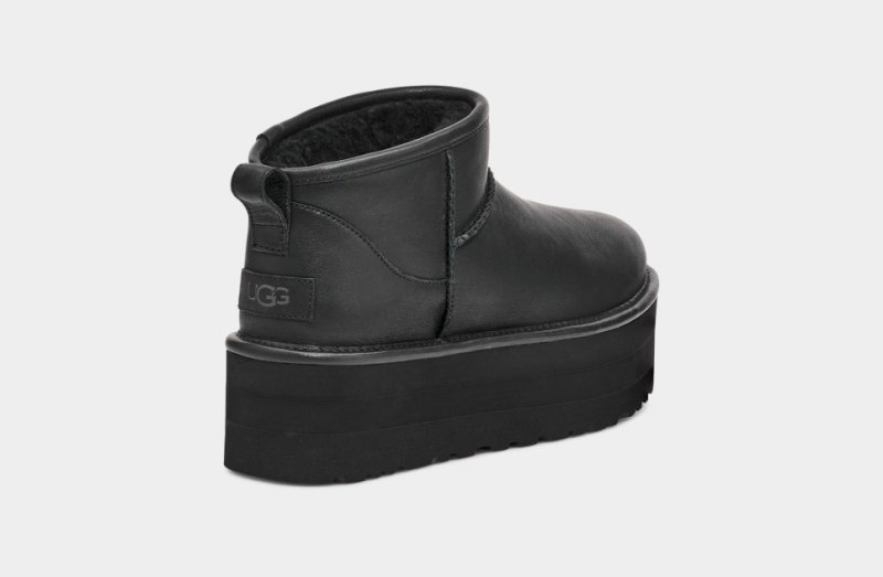 UGG WOMEN'S CLASSIC ULTRA MINI PLATFORM LEATHER - BLACK LEATHER