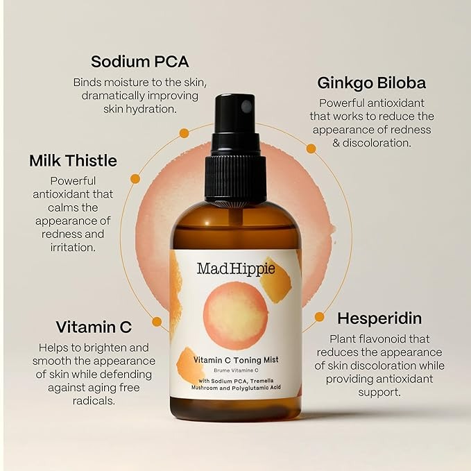 MAD HIPPIE VITAMIN C TONING MIST – VITAMIN C FACIAL MIST HYDRATING SPRAY - 4 OZ