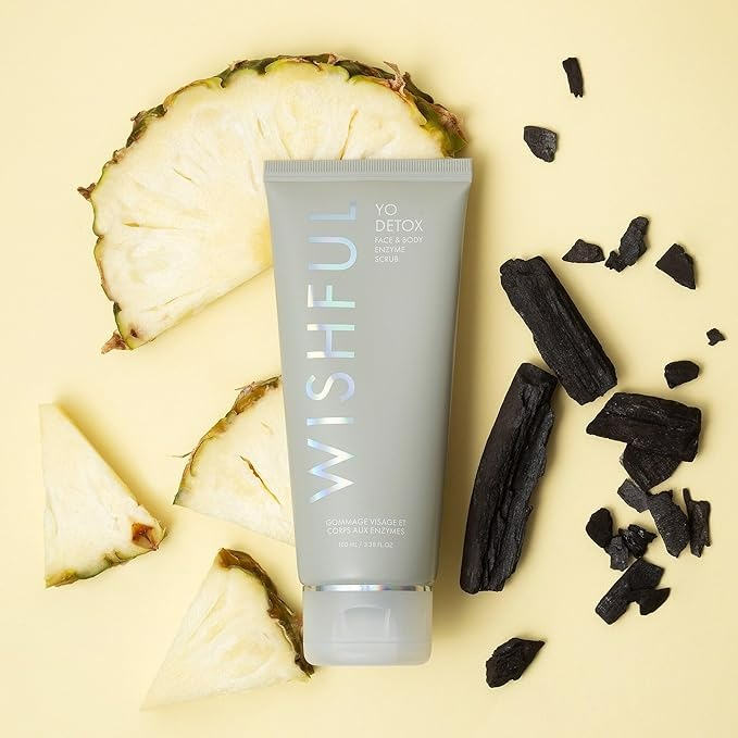 WISHFUL YO DETOX CHARCOAL FACE & BODY ENZYME SCRUB - 3.38 OZ