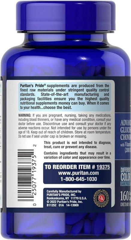 PURITAN'S PRIDE TRIPLE STRENGTH GLUCOSAMINE CHONDROITIN WITH VITAMIN D3 CAPLETS - 160 ADET