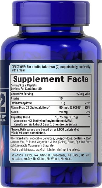 PURITAN'S PRIDE TRIPLE STRENGTH GLUCOSAMINE CHONDROITIN WITH VITAMIN D3 CAPLETS - 160 ADET