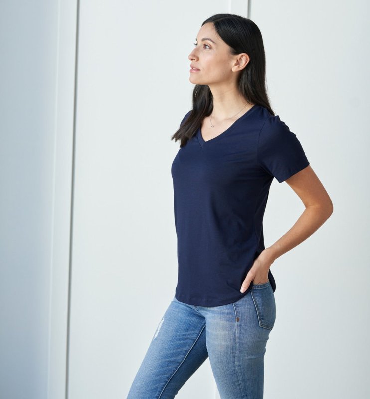 BLUFFWORKS THRESHOLD V-NECK T-SHIRT - MARITIME BLUE