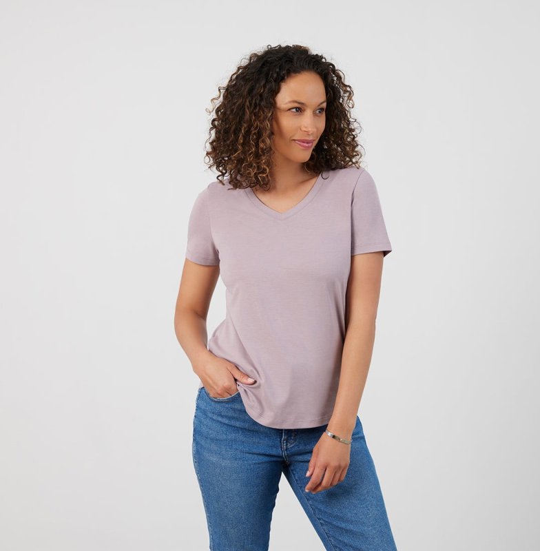 BLUFFWORKS THRESHOLD V-NECK T-SHIRT - MISTY MAUVE