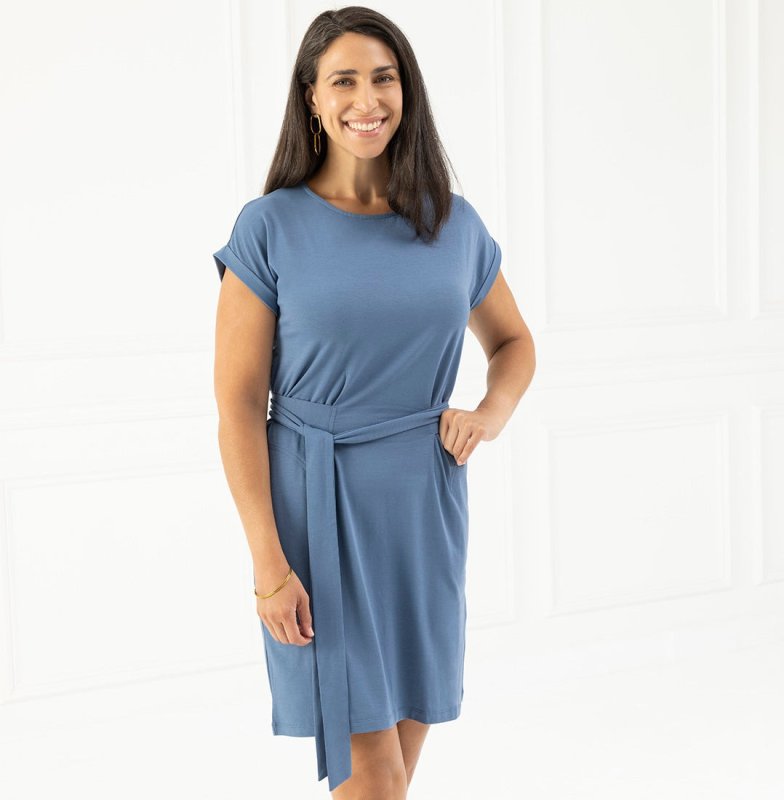 BLUFFWORKS THRESHOLD TIE WAIST T-SHIRT DRESS - VISTA BLUE