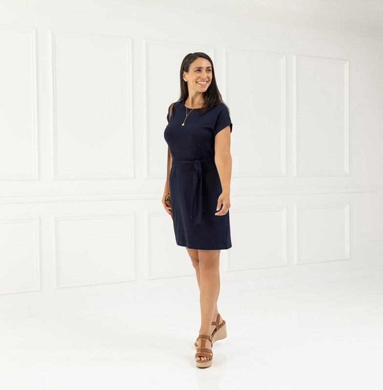BLUFFWORKS THRESHOLD TIE WAIST T-SHIRT DRESS - MARITIME BLUE