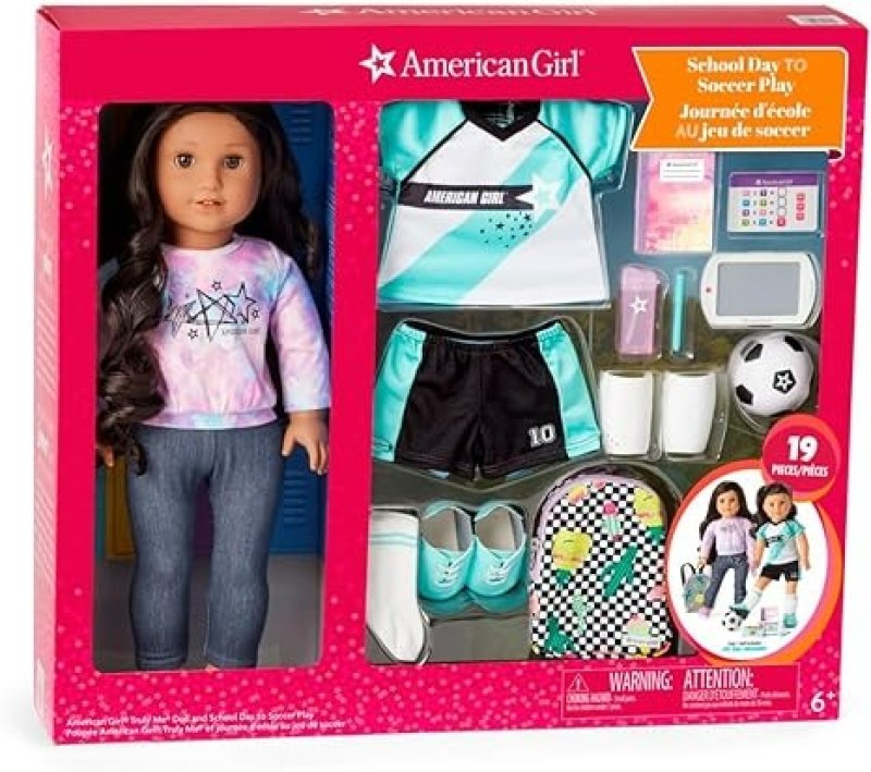 AMERICAN GIRL TRULY ME 18 INCH DOLL 82 & SCHOOL DAY TO SOCCER PLAY PLAYSET WITH SUPPLIES