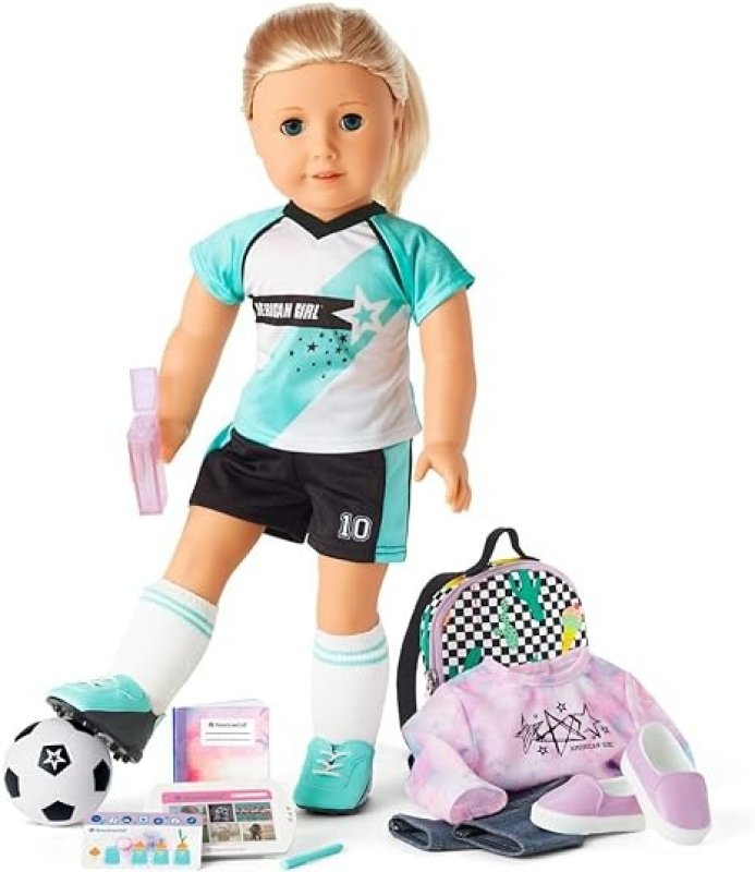 AMERICAN GIRL TRULY ME 18 INCH DOLL 27 & SCHOOL DAY TO SOCCER PLAY PLAYSET WITH SUPPLIES - BLONDE