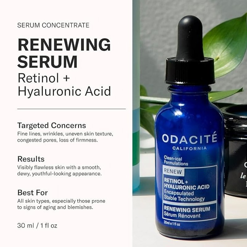 ODACITE RENEWING RETINOL & HYALURONIC ACID FACIAL SERUM - 1 FL OZ