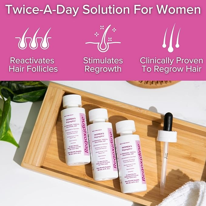 REGOXIDINE WOMEN'S MINOXIDIL TOPICAL & FOAM HELPS RESTORE TOP OF SCALP HAIR LOSS AND SUPPORT HAIR REGROWTH - 2% TOPICAL 6-MONTH SUPPLY