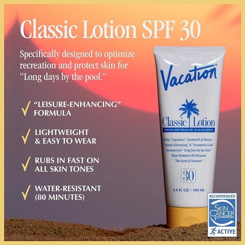 VACATION CLASSIC SUNSCREEN LOTION SPF 30 + AIR FRESHENER BUNDLE - 3.4 FL OZ