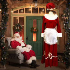 ABRACADABRA NYC CUSTOM PREMIUM RED VELVET MRS. CLAUS DRESS W/ SEQUIN TRIM AND APRON ADULT COSTUME