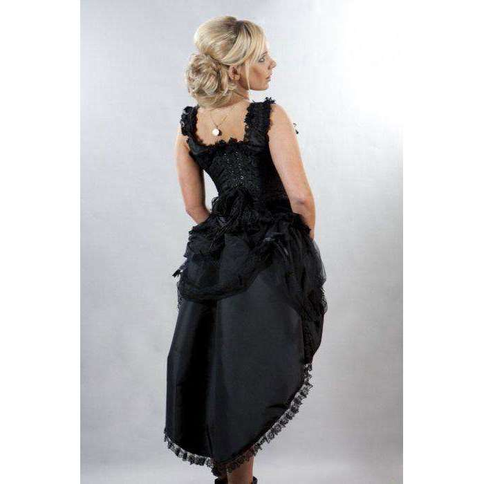 ABRACADABRA NYC SUZANNA KNEE LENGTH LACE TRIM BLACK TAFFETA SKIRT