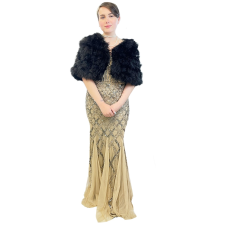 ABRACADABRA NYC 1920S BEIGE BEADED EVENING GOWN WOMEN'S COSTUME